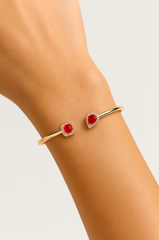 Brazalete Cuadro y Gota De Rubí Con Diamantes