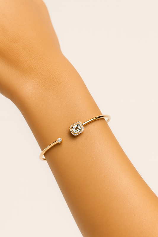 Brazalete Cuadro Aguamarina Con Diamantes