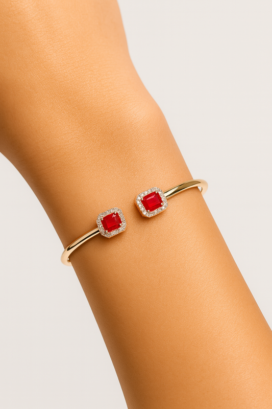 Brazalete Doble Cuadro Rubí con Diamantes