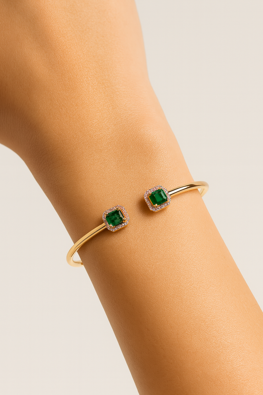 Brazalete Doble Cuadro Esmeralda Con Diamantes
