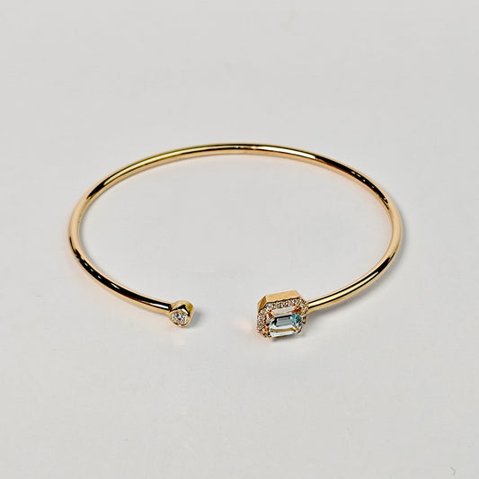 Brazalete Cuadro Aguamarina Con Diamantes