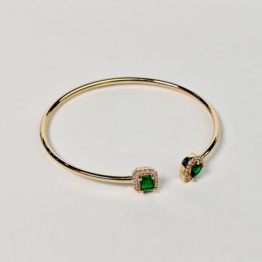Brazalete Cuadro y Gota De Esmeralda Con Diamantes