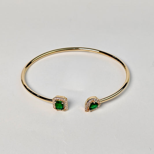 Brazalete Cuadro y Gota De Esmeralda Con Diamantes